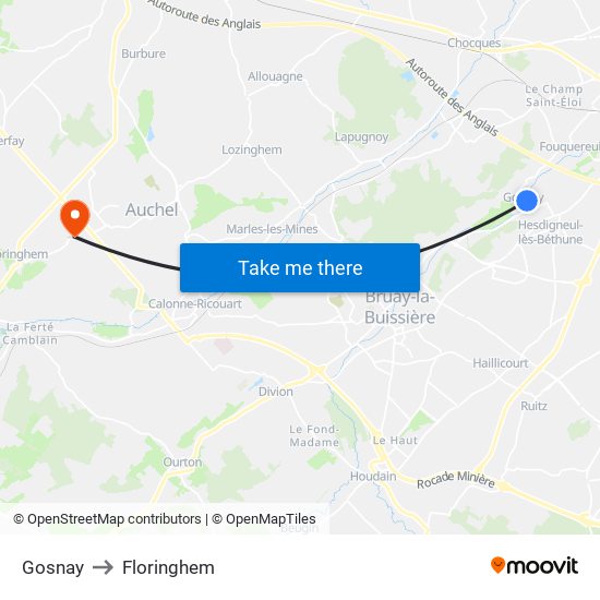 Gosnay to Floringhem map