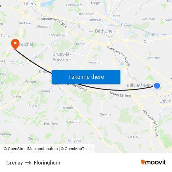 Grenay to Floringhem map
