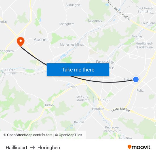 Haillicourt to Floringhem map