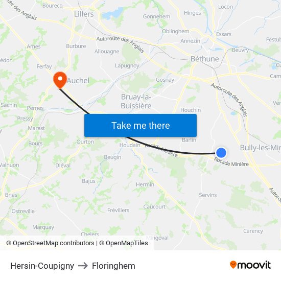 Hersin-Coupigny to Floringhem map