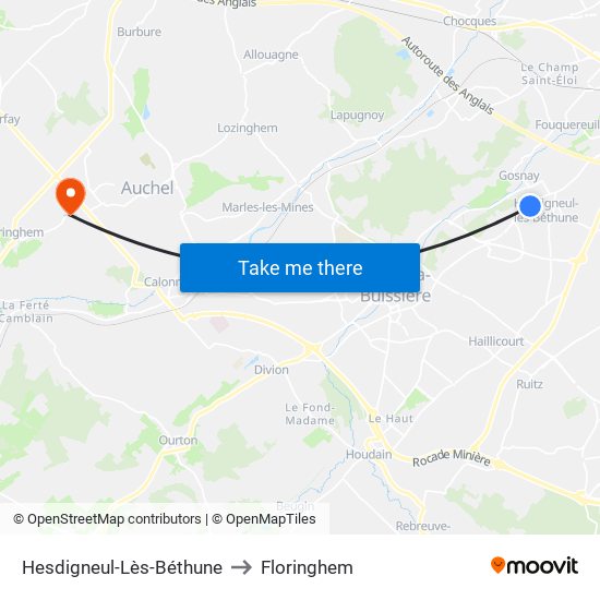 Hesdigneul-Lès-Béthune to Floringhem map