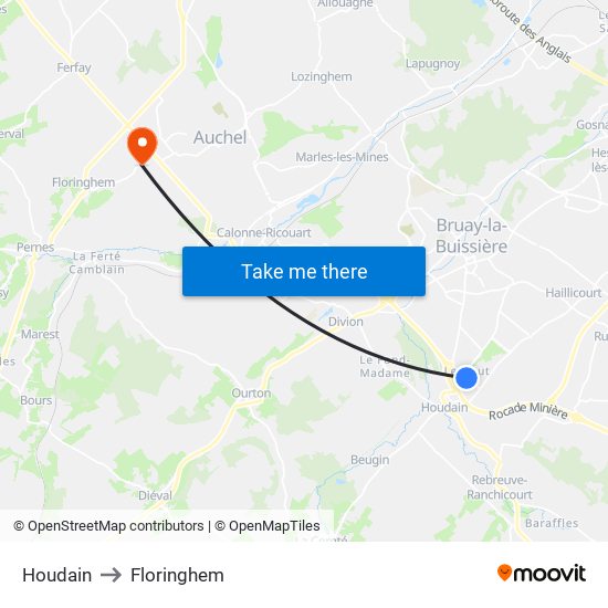 Houdain to Floringhem map