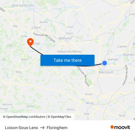 Loison-Sous-Lens to Floringhem map