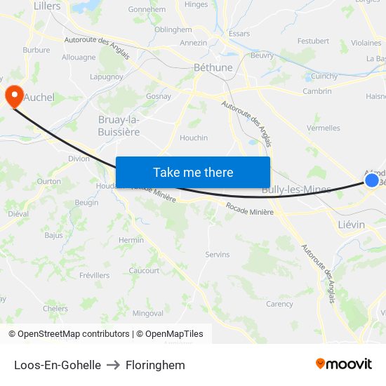 Loos-En-Gohelle to Floringhem map