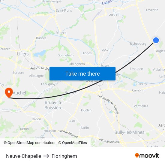 Neuve-Chapelle to Floringhem map