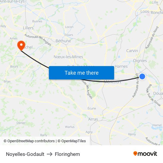 Noyelles-Godault to Floringhem map