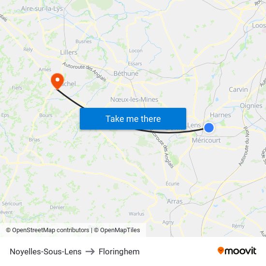 Noyelles-Sous-Lens to Floringhem map