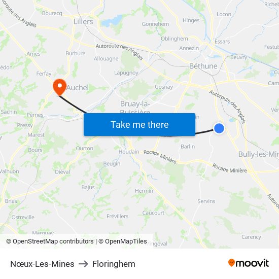 Nœux-Les-Mines to Floringhem map