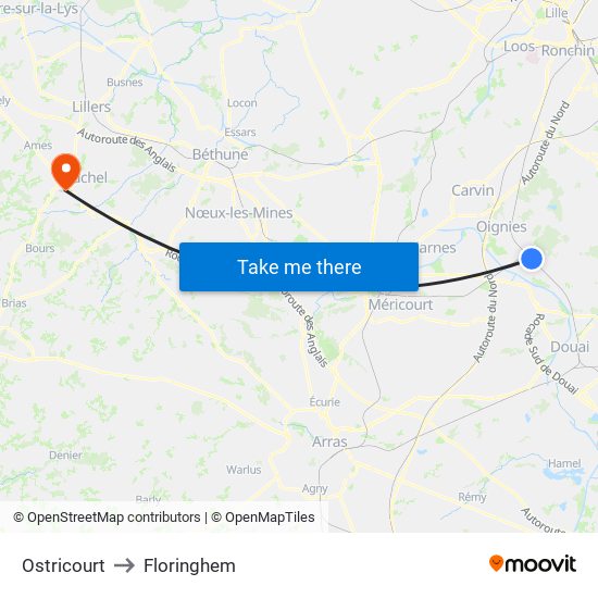 Ostricourt to Floringhem map