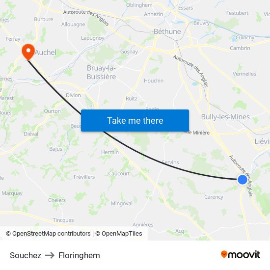 Souchez to Floringhem map