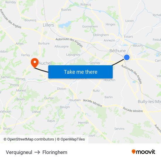 Verquigneul to Floringhem map