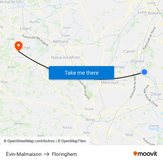 Évin-Malmaison to Floringhem map