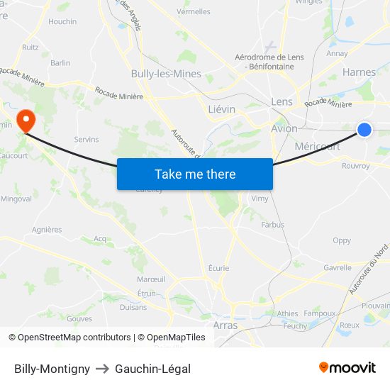 Billy-Montigny to Gauchin-Légal map