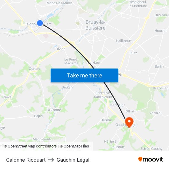 Calonne-Ricouart to Gauchin-Légal map