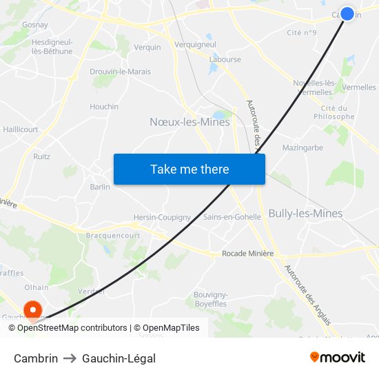 Cambrin to Gauchin-Légal map