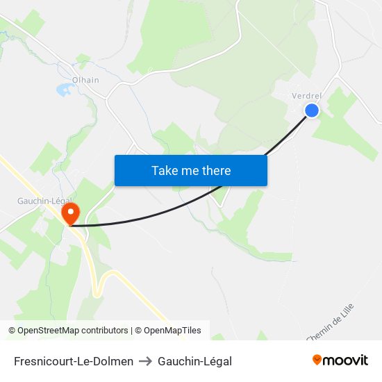 Fresnicourt-Le-Dolmen to Gauchin-Légal map