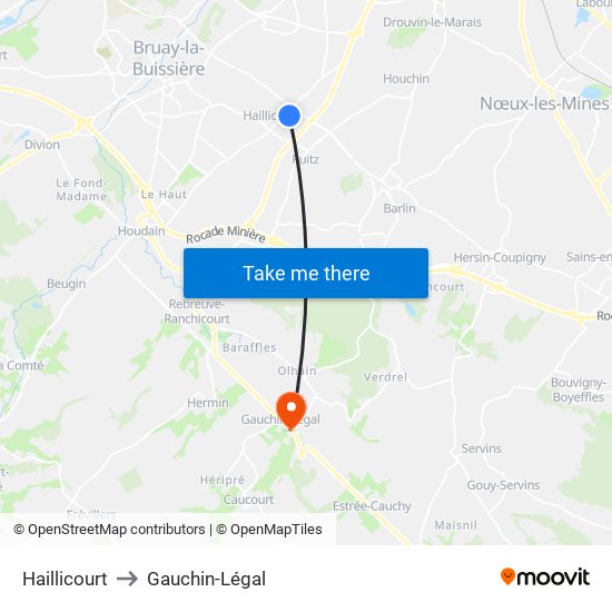 Haillicourt to Gauchin-Légal map