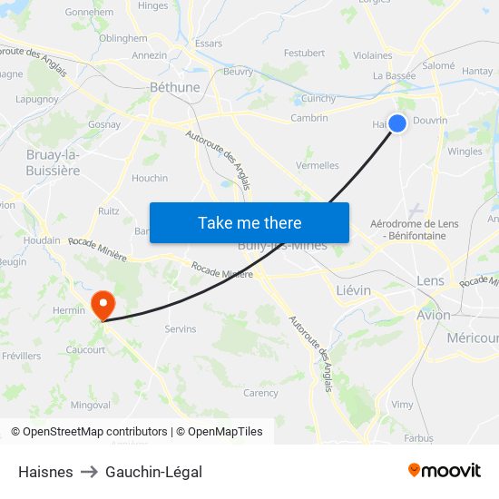 Haisnes to Gauchin-Légal map