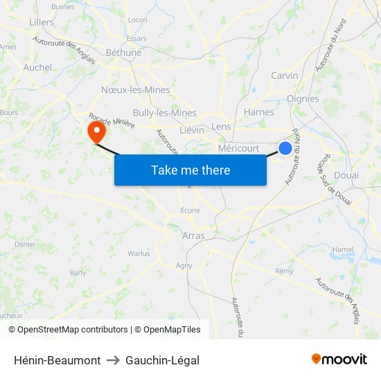 Hénin-Beaumont to Gauchin-Légal map