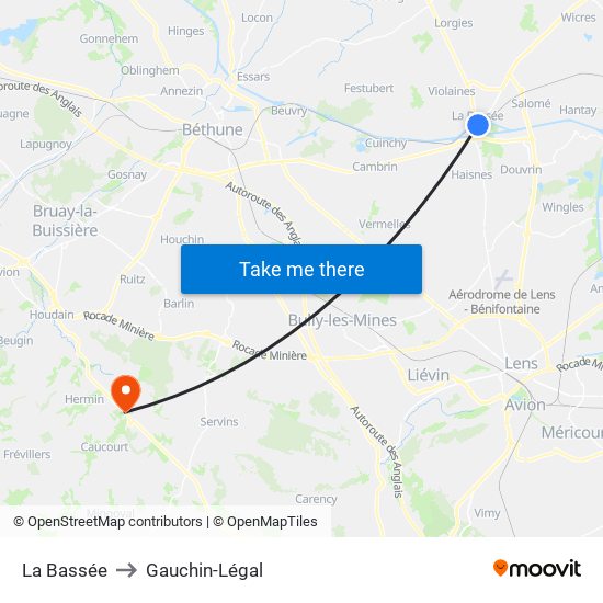 La Bassée to Gauchin-Légal map