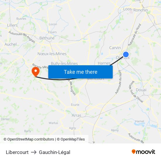 Libercourt to Gauchin-Légal map