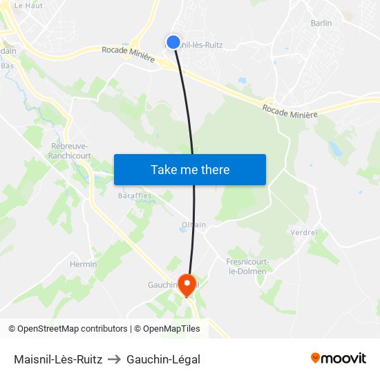 Maisnil-Lès-Ruitz to Gauchin-Légal map