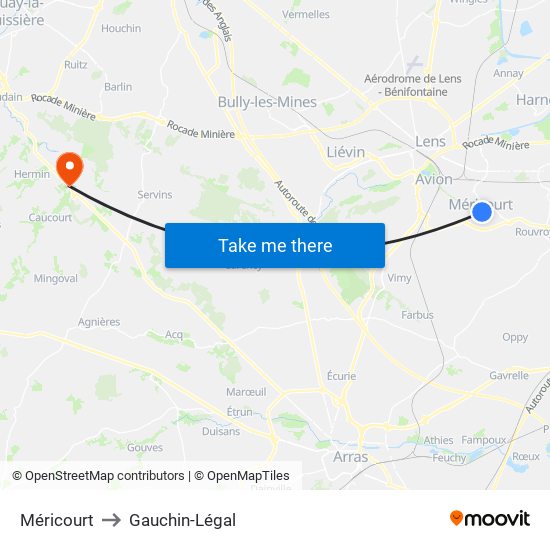 Méricourt to Gauchin-Légal map