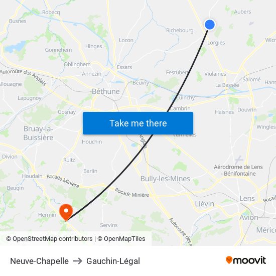 Neuve-Chapelle to Gauchin-Légal map