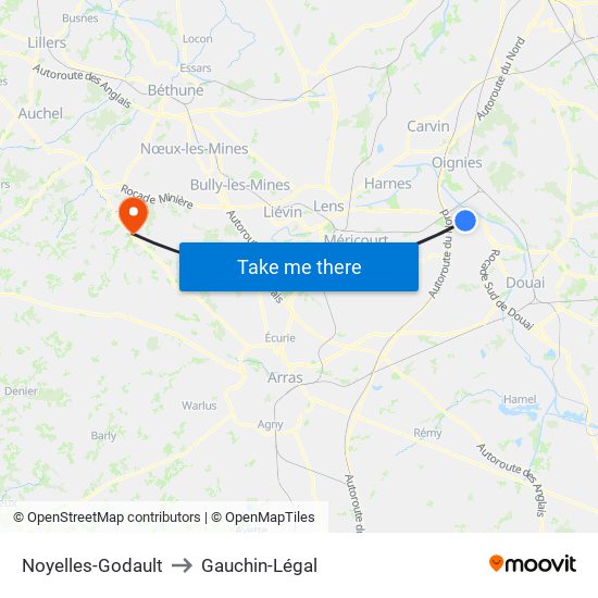 Noyelles-Godault to Gauchin-Légal map