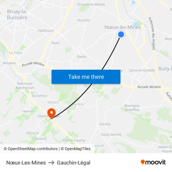 Nœux-Les-Mines to Gauchin-Légal map