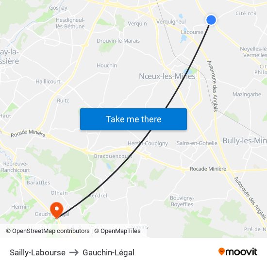 Sailly-Labourse to Gauchin-Légal map