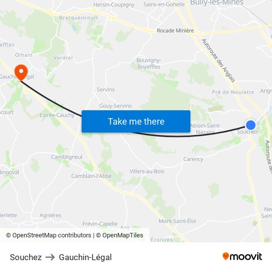 Souchez to Gauchin-Légal map