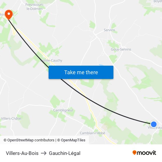 Villers-Au-Bois to Gauchin-Légal map
