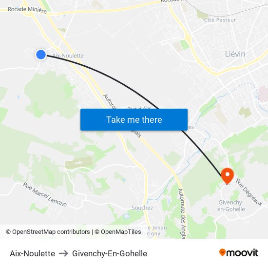 Aix-Noulette to Givenchy-En-Gohelle map