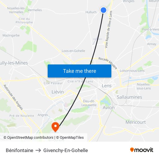 Bénifontaine to Givenchy-En-Gohelle map