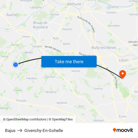 Bajus to Givenchy-En-Gohelle map