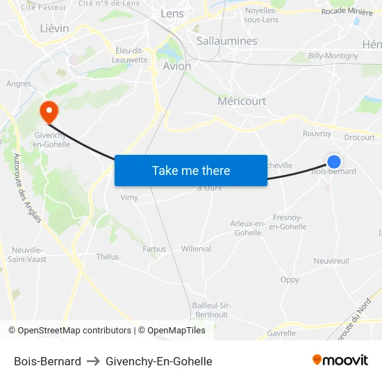 Bois-Bernard to Givenchy-En-Gohelle map