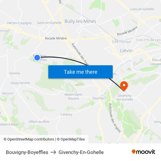 Bouvigny-Boyeffles to Givenchy-En-Gohelle map