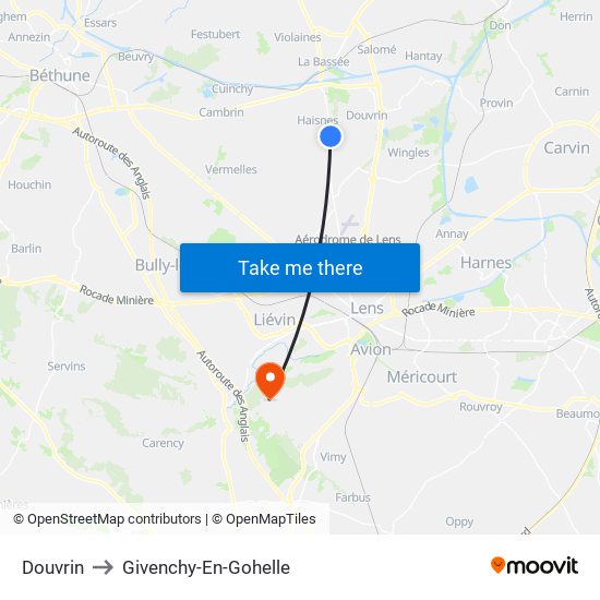 Douvrin to Givenchy-En-Gohelle map