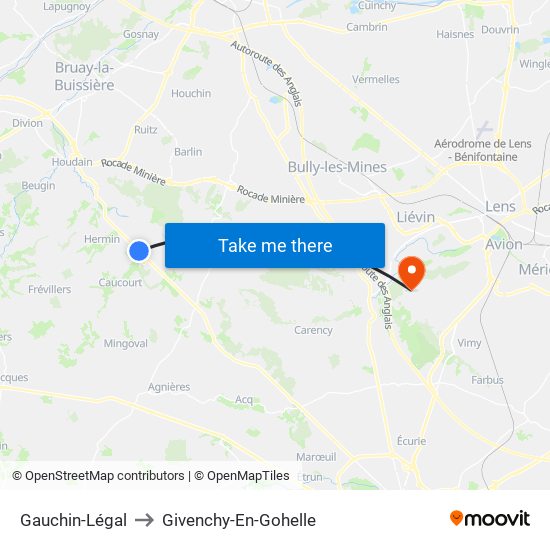 Gauchin-Légal to Givenchy-En-Gohelle map