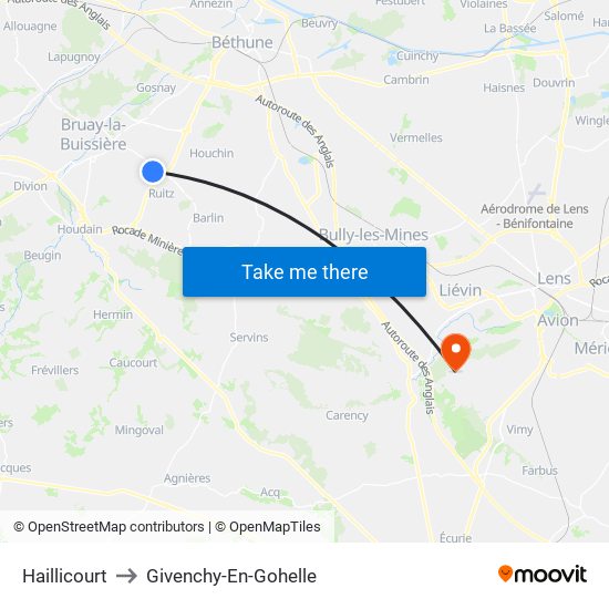 Haillicourt to Givenchy-En-Gohelle map