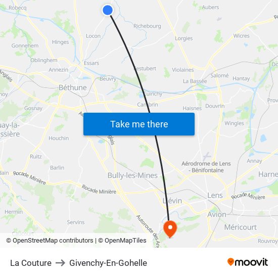 La Couture to Givenchy-En-Gohelle map