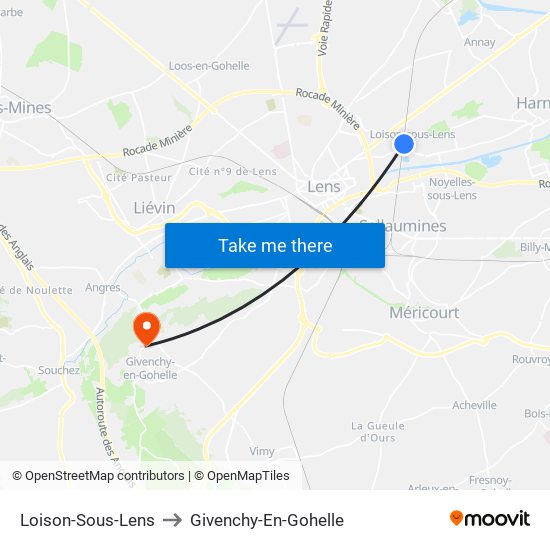 Loison-Sous-Lens to Givenchy-En-Gohelle map