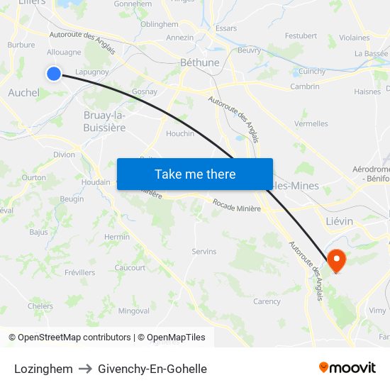 Lozinghem to Givenchy-En-Gohelle map