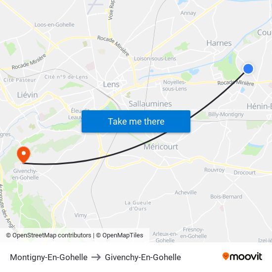 Montigny-En-Gohelle to Givenchy-En-Gohelle map