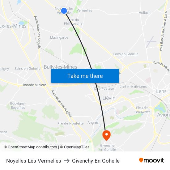 Noyelles-Lès-Vermelles to Givenchy-En-Gohelle map