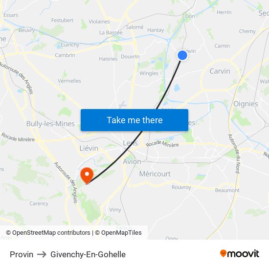 Provin to Givenchy-En-Gohelle map