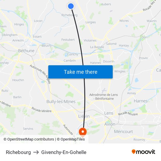 Richebourg to Givenchy-En-Gohelle map