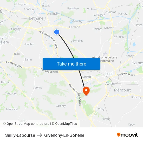 Sailly-Labourse to Givenchy-En-Gohelle map