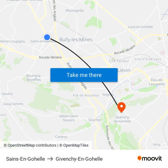 Sains-En-Gohelle to Givenchy-En-Gohelle map